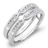 0.25 Carat (ctw) 10k White Gold Round Diamond Ladies Anniversary Wedding Band Guard Double Ring 1/4 CT