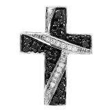 0.33 Carat (ctw) 10k White Gold Round Black and White Diamond Cross Ladies Pendant 1/3 CT