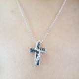 0.33 Carat (ctw) 10k White Gold Round Black and White Diamond Cross Ladies Pendant 1/3 CT