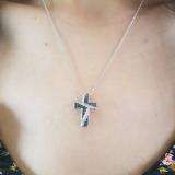 0.33 Carat (ctw) 10k White Gold Round Black and White Diamond Cross Ladies Pendant 1/3 CT