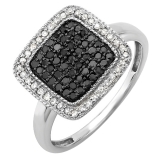 0.50 Carat (ctw) Sterling Silver Round Black & White Diamond Ladies Cocktail Right Hand 1/2 CT