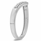 0.15 Carat (ctw) 10K White Gold White Round Real Diamond Wedding Stackable Band Anniversary Guard Chevron Ring
