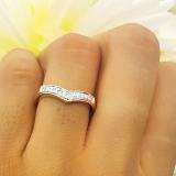 0.15 Carat (ctw) 10K White Gold White Round Real Diamond Wedding Stackable Band Anniversary Guard Chevron Ring