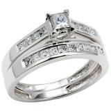 0.75 Carat (ctw) 14k White Gold Princess Diamond Ladies Bridal Engagement Ring Matching Band Set