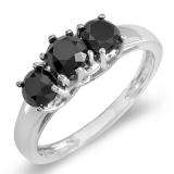 2.25 Carat (ctw) 14K White Gold Black Round Diamond Three Stone Ladies Engagement Ring 2 1/4 CT