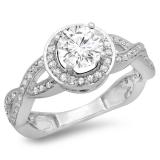 1.50 Carat (ctw) 14K White Gold Round White Diamond Ladies Bridal Split Shank Halo Engagement Ring 1 1/2 CT