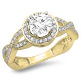 1.50 Carat (ctw) 14K Yellow Gold Round White Diamond Ladies Bridal Split Shank Halo Engagement Ring 1 1/2 CT