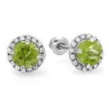 2.00 Carat (ctw) 10k White Gold Round Diamond Halo Green Peridot Stud Earrings
