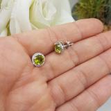 2.00 Carat (ctw) 10k White Gold Round Diamond Halo Green Peridot Stud Earrings
