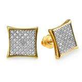 0.25 Carat (ctw) 14K Yellow Gold Round Diamond Two Tone Stud Kite Shaped Micro Pave Earrings 1/4 CT