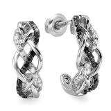 0.33 Carat (ctw) Sterling Silver Ladies Round Black & White Diamond Hoop Earrings 1/3 CT