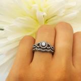 0.50 Carat (ctw) Black Rhodium Plated 18k White Gold Round Diamond Ladies Halo Style Bridal Engagement Ring Matching Band Set 1/2 CT