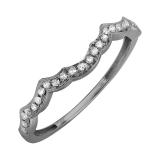 0.10 Carat (ctw) Black Rhodium Plated 10K White Gold Round Cut Diamond Ladies Anniversary Wedding Stackable Contour Guard Band 1/10 CT