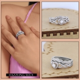 0.50 Carat (ctw) 14K White Gold Round Diamond Ladies Halo Style Bridal Engagement Ring Matching Band Set 1/2 CT
