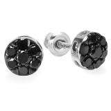 0.50 Carat (ctw) 10K White Gold Round Cut Black Diamond Round Shape Cluster Earrings Look of 1 CT Each