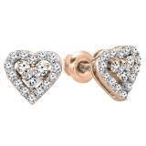 Princess & Round White Diamond Minimalistic Enamel Heart Stud Earrings for Women (0.55 ctw, Color I-J, Clarity I1-I2) in 18K Rose Gold in Screw Back