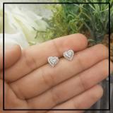 Princess & Round White Diamond Minimalistic Enamel Heart Stud Earrings for Women (0.55 ctw, Color I-J, Clarity I1-I2) in 18K Rose Gold in Screw Back