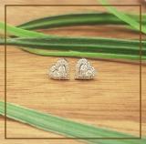 Princess & Round White Diamond Minimalistic Enamel Heart Stud Earrings for Women (0.55 ctw, Color I-J, Clarity I1-I2) in 18K Rose Gold in Screw Back