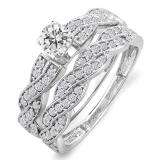 1.00 Carat (ctw) 14k White Gold Round Diamond Ladies Bridal Engagement Ring Matching Band Set