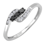 0.25 Carat (ctw) 10K White Gold Round Black & White Diamond Ladies Anniversary Promise Wedding Ring