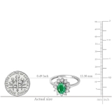 1.00 Carat (ctw) Kate Middleton Diana Replica 10K White Gold Real Round Diamond With Real Oval Green Emerald Royal Engagement Ring 1 CT