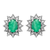 2.00 Carat (ctw) Kate Middleton Diana Replica White Gold Real Round Diamond With Real Oval Green Emerald Matching Ladies Earrings