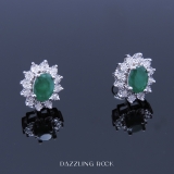 2.00 Carat (ctw) Kate Middleton Diana Replica White Gold Real Round Diamond With Real Oval Green Emerald Matching Ladies Earrings