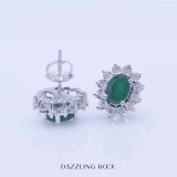 2.00 Carat (ctw) Kate Middleton Diana Replica White Gold Real Round Diamond With Real Oval Green Emerald Matching Ladies Earrings