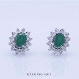 2.00 Carat (ctw) Kate Middleton Diana Replica White Gold Real Round Diamond With Real Oval Green Emerald Matching Ladies Earrings