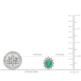 2.00 Carat (ctw) Kate Middleton Diana Replica White Gold Real Round Diamond With Real Oval Green Emerald Matching Ladies Earrings