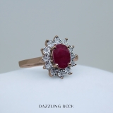 Oval Ruby & Round White Diamond Halo Style Engagement Ring for Women (Diamond 0.15 ctw, Color I-J, Clarity I1-I2) in 14K Rose Gold