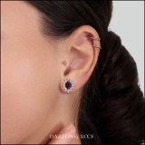 1.70 Carat (ctw) Kate Middleton Diana Inspired 10K White Gold Real Round Diamond With Real Oval Red Ruby Matching Ladies Earrings