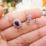 1.70 Carat (ctw) Kate Middleton Diana Inspired 10K White Gold Real Round Diamond With Real Oval Red Ruby Matching Ladies Earrings