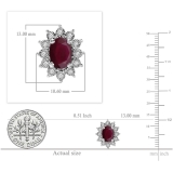 1.70 Carat (ctw) Kate Middleton Diana Inspired 10K White Gold Real Round Diamond With Real Oval Red Ruby Matching Ladies Earrings