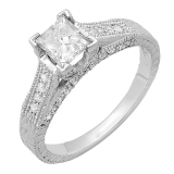 CERTIFIED 1.18 Carat (ctw) 14k White Gold Princess & Round Diamond Ladies Bridal Ring; 0.80 CT center