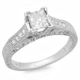 1.07 Carat (ctw) 14k White Gold Princess & Round Diamond Ladies Bridal Ring