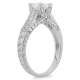 1.07 Carat (ctw) 14k White Gold Princess & Round Diamond Ladies Bridal Ring