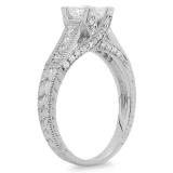 1.07 Carat (ctw) 14k White Gold Princess & Round Diamond Ladies Bridal Ring
