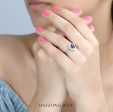 1.00 Carat (ctw) Kate Middleton Diana Replica 18K White Gold Real Round Diamond With Real Oval Blue Sapphire Royal Engagement Ring 1 CT