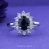 1.00 Carat (ctw) Kate Middleton Diana Replica 18K White Gold Real Round Diamond With Real Oval Blue Sapphire Royal Engagement Ring 1 CT