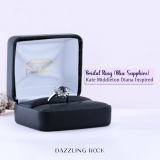 1.00 Carat (ctw) Kate Middleton Diana Replica 18K White Gold Real Round Diamond With Real Oval Blue Sapphire Royal Engagement Ring 1 CT