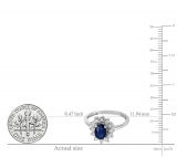 1.00 Carat (ctw) Kate Middleton Diana Replica 18K White Gold Real Round Diamond With Real Oval Blue Sapphire Royal Engagement Ring 1 CT