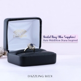 1.00 Carat (ctw) Kate Middleton Diana Replica 10K Yellow Gold Real Round Diamond With Real Oval Blue Sapphire Royal Engagement Ring 1 CT