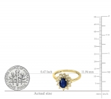 1.00 Carat (ctw) Kate Middleton Diana Replica 10K Yellow Gold Real Round Diamond With Real Oval Blue Sapphire Royal Engagement Ring 1 CT