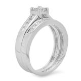 1.00 Carat (ctw) 14K White Gold Princess Diamond Ladies Bridal Engagement Ring Set Matching Band