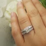 1.00 Carat (ctw) 14K White Gold Princess Diamond Ladies Bridal Engagement Ring Set Matching Band