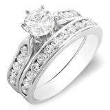 1.40 Carat (ctw) 14k White Gold Round Diamond Ladies Solitaire with Accents Bridal Engagement Ring Band Sold Separately