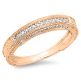0.20 Carat (ctw) 10K Rose Gold Round Diamond Ladies Vintage Style Anniversary Wedding Milgrain Stackable Band 1/5 CT