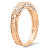 0.20 Carat (ctw) 10K Rose Gold Round Diamond Ladies Vintage Style Anniversary Wedding Milgrain Stackable Band 1/5 CT