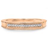 0.20 Carat (ctw) 10K Rose Gold Round Diamond Ladies Vintage Style Anniversary Wedding Milgrain Stackable Band 1/5 CT